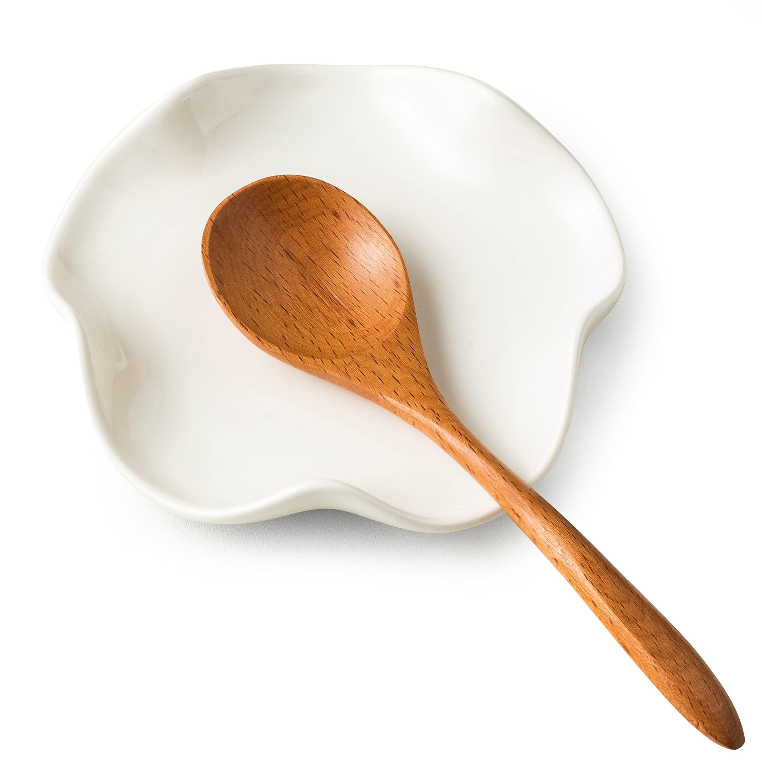 Support Cuillère Cuisine en Céramique, Porte-Cuillère, Lavable au Lave-vaisselle (Blanc, 13cm)