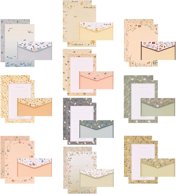 ALTcompluser 60 Cute Lovely Stationery Paper with 30 Envelopes, Printing Flower Pattern Invitation Letter Set Special Design Writing Letter Paper, 10 Different Pattern