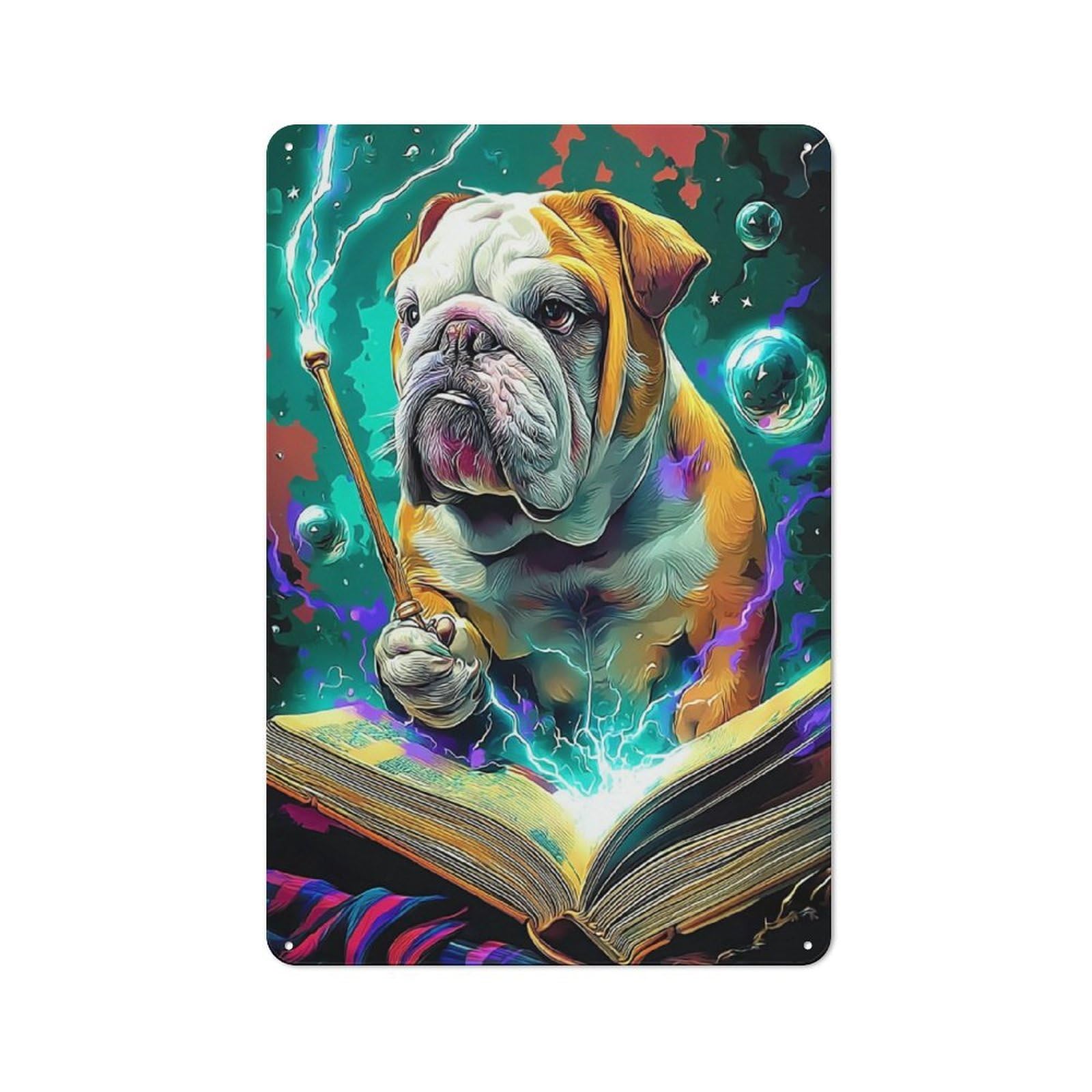 Junmoney Magical Bulldog Wizardry Retro Metal Plaque 30X20cm Featuring For Home Bar Wall, For Room Styling Across Home Bars And Entertaining Spaces