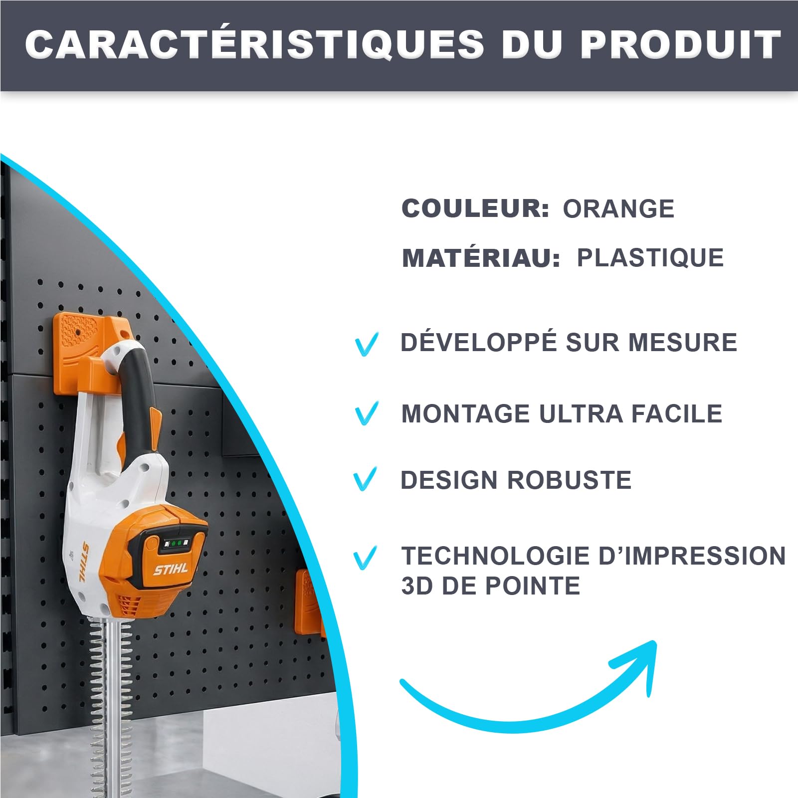 Support mural compatible STIHL pour outils à poignée arrière, porte-outils jardin pour taille-haie, tronçonneuse et appareils similaires, charge 15 kg - Fabriqué en Allemagne