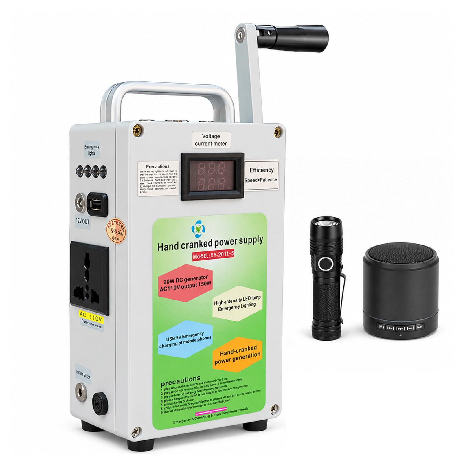Generador De Manivela 150W/500W, Fuente De Energía De Emergencia Portátil 150W | Soporte USB, compatible con kits de supervivencia, generación manual de energía