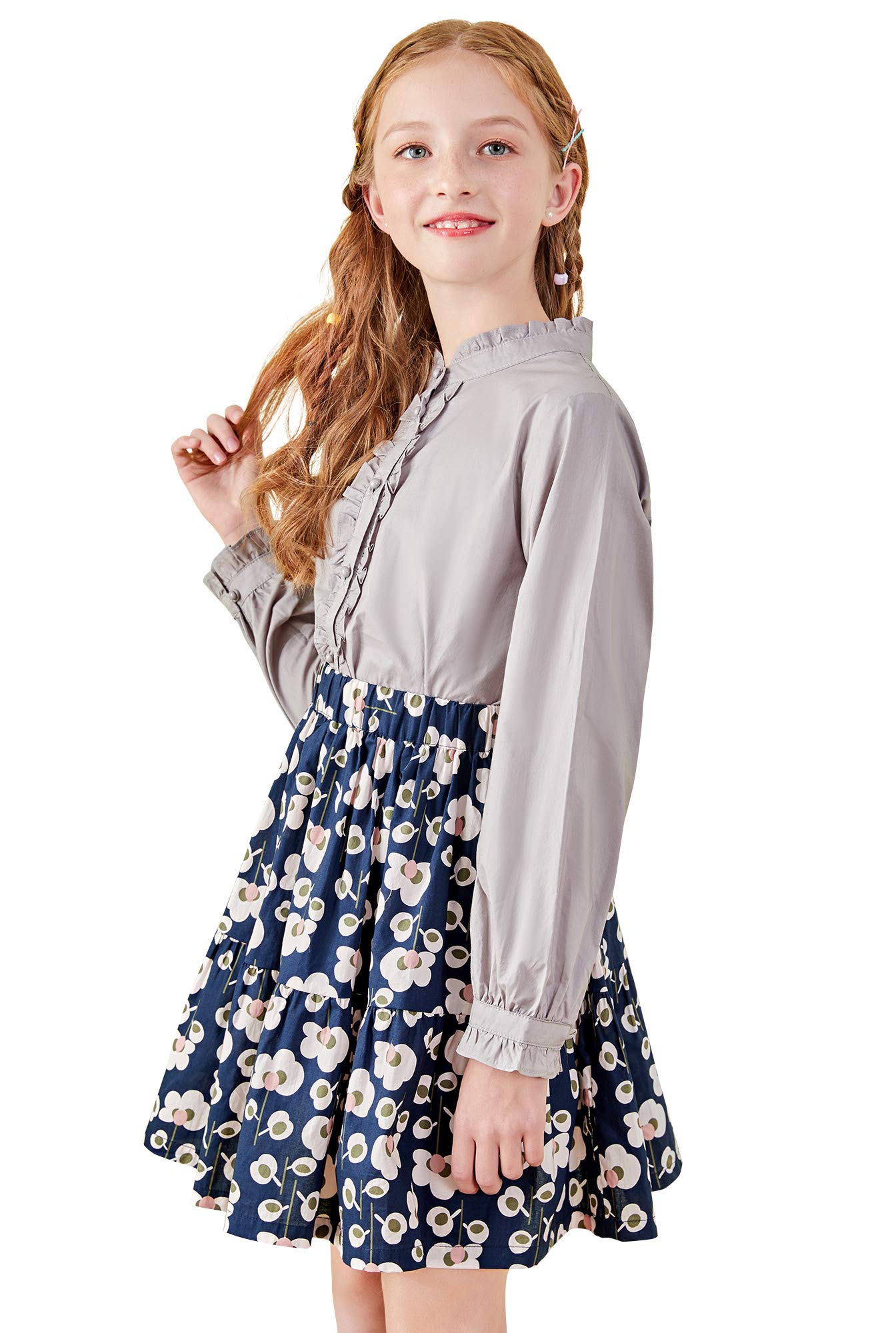 SOLOCOTE Chemise Blanche pour Fille à Volants, Manches Longues, boutonnée sur Le Devant, Chemises de Princesse en Coton, Tops Amples et Doux, Printemps et été