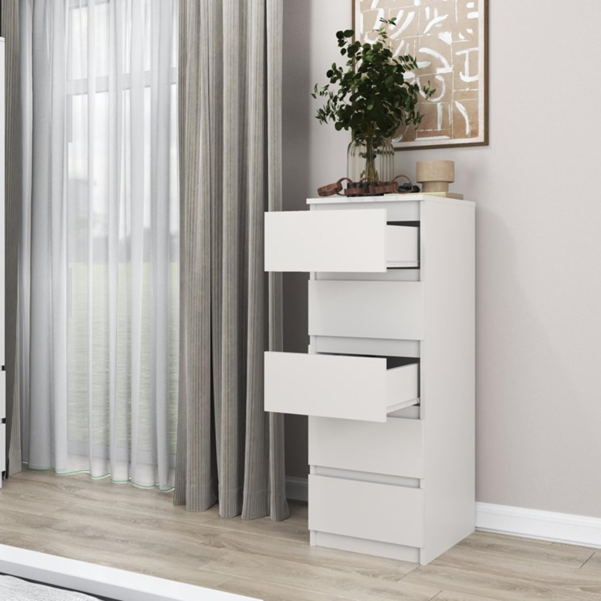 Home Collective Cassettiera bianca con cinque cassetti, camera da letto, corridoio, comodino, armadio, credenza, credenza, larghezza 40 cm, altezza 111 cm