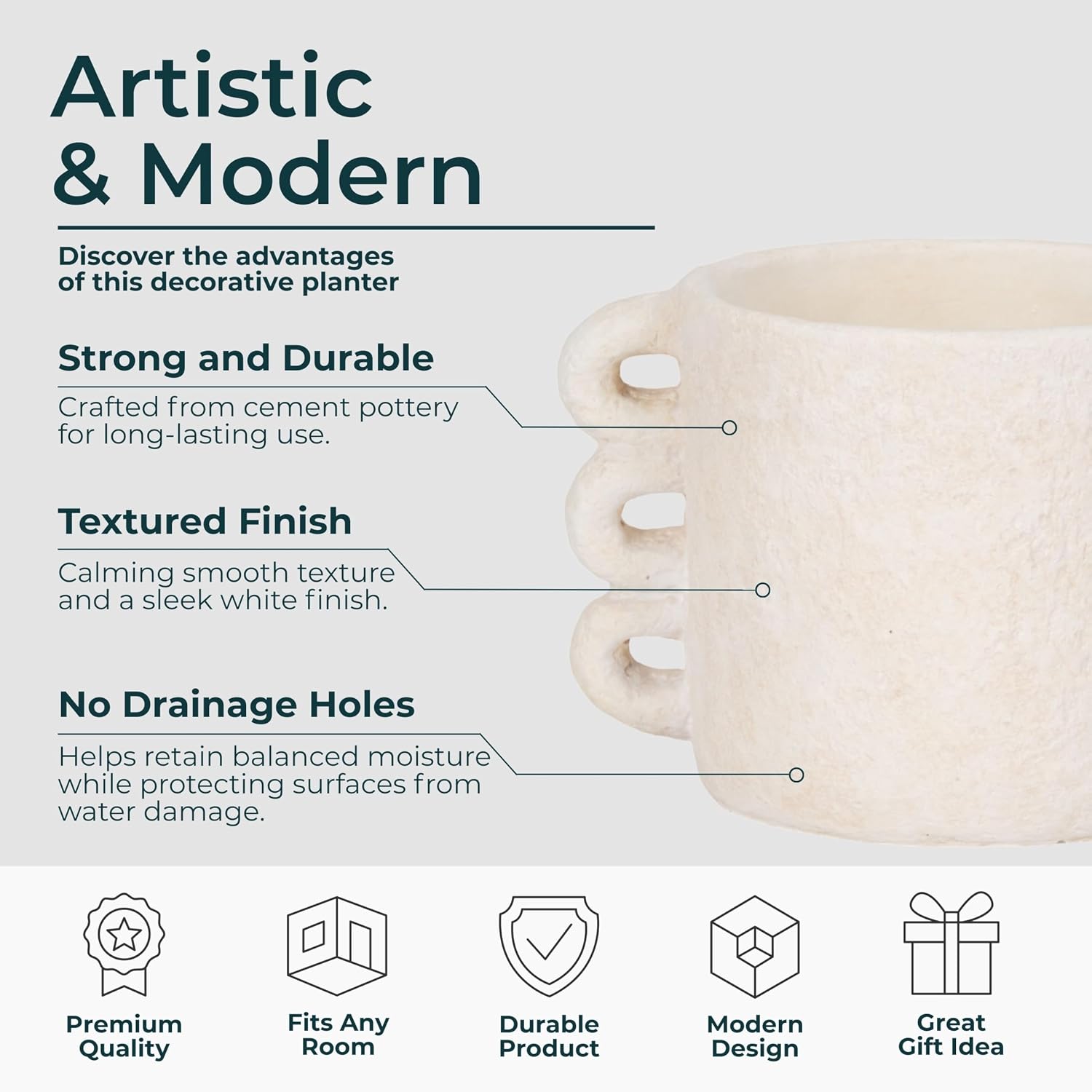 Pottery Arch Handle Planter for Home Decor - Decorative Flower Pot for Living Room Decor, Shelf Accent, and Patio Areas - Indoor and Outdoor Pot for Plants or Plant Stand Indoor - 7", White