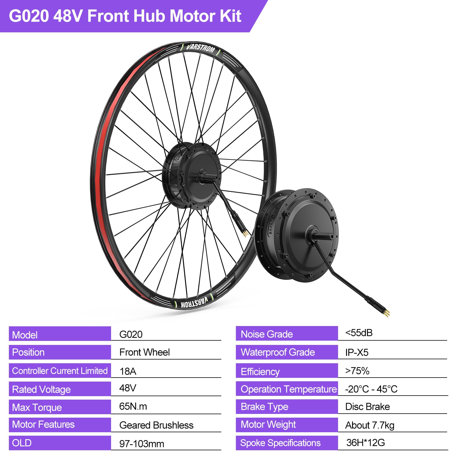 BAFANG 48V Kit Conversione Bici Elettrica G020 Motore Anteriore 20 26 29 | Kit Conversione E-Bike 28 Motore con Batteria e Display Opzionali - Motore Brushless per Bici City MTB con Dropout 97-103mm