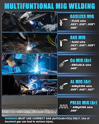 Miniatura 26 de AZZUNO Soldador MIG 110V/220V, 200A 8 en 1 Máquina de soldadura de núcleo de flujo MIG/Gas MIG/MAG/Aluminio MIG/Spot MIG/Spot MIG/Lift TIG/Stick