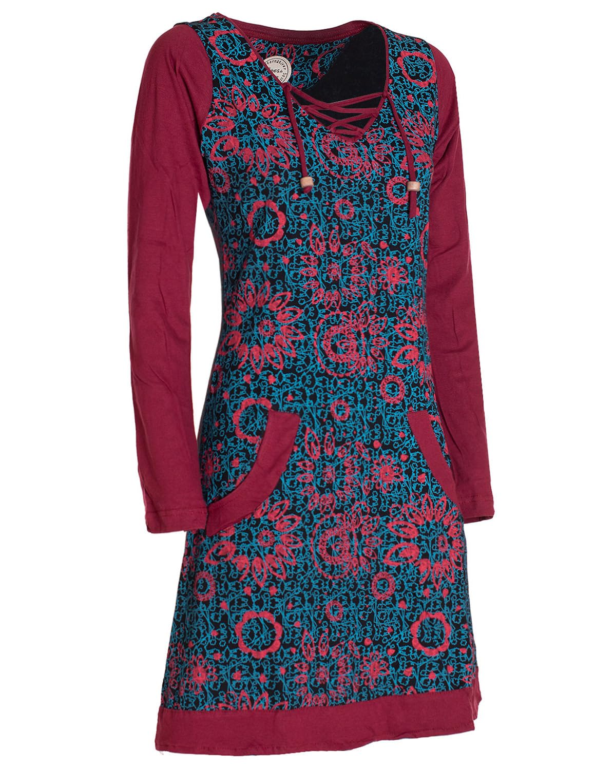 Vishes - Alternative Bekleidung - Damen Langarm Longshirt-Kleid Sweatkleid Shirt-Kleid Blumen