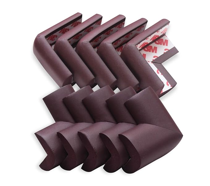 AMAZARA Baby Corner Guards – Pre-Taped Safety Edge Protectors for Furniture | Childproof Foam Cushions with Strong 3M Adhesive | 10 Pcs, Brown | Baby Proofing