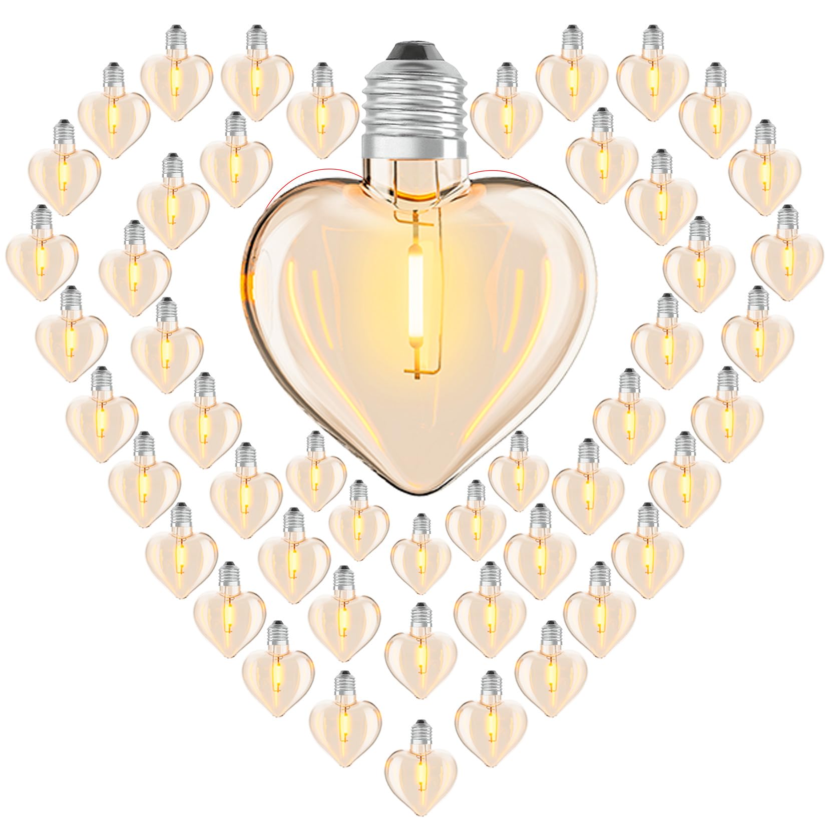 Skeerei 50Pack AC230V LED Heart Shape Vintage Replacement Bulbs Shatterproof for Festoon Lights Outdoor Replacement Bulbs 1W 2700K Warm White — image 1
