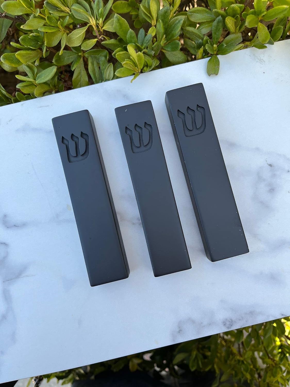 Concrete Mezuzah Case with Scroll – Easy Peel-and-Stick Installation, Durable Protective Cover for Home Blessings and Security (Black, 7 Inches)