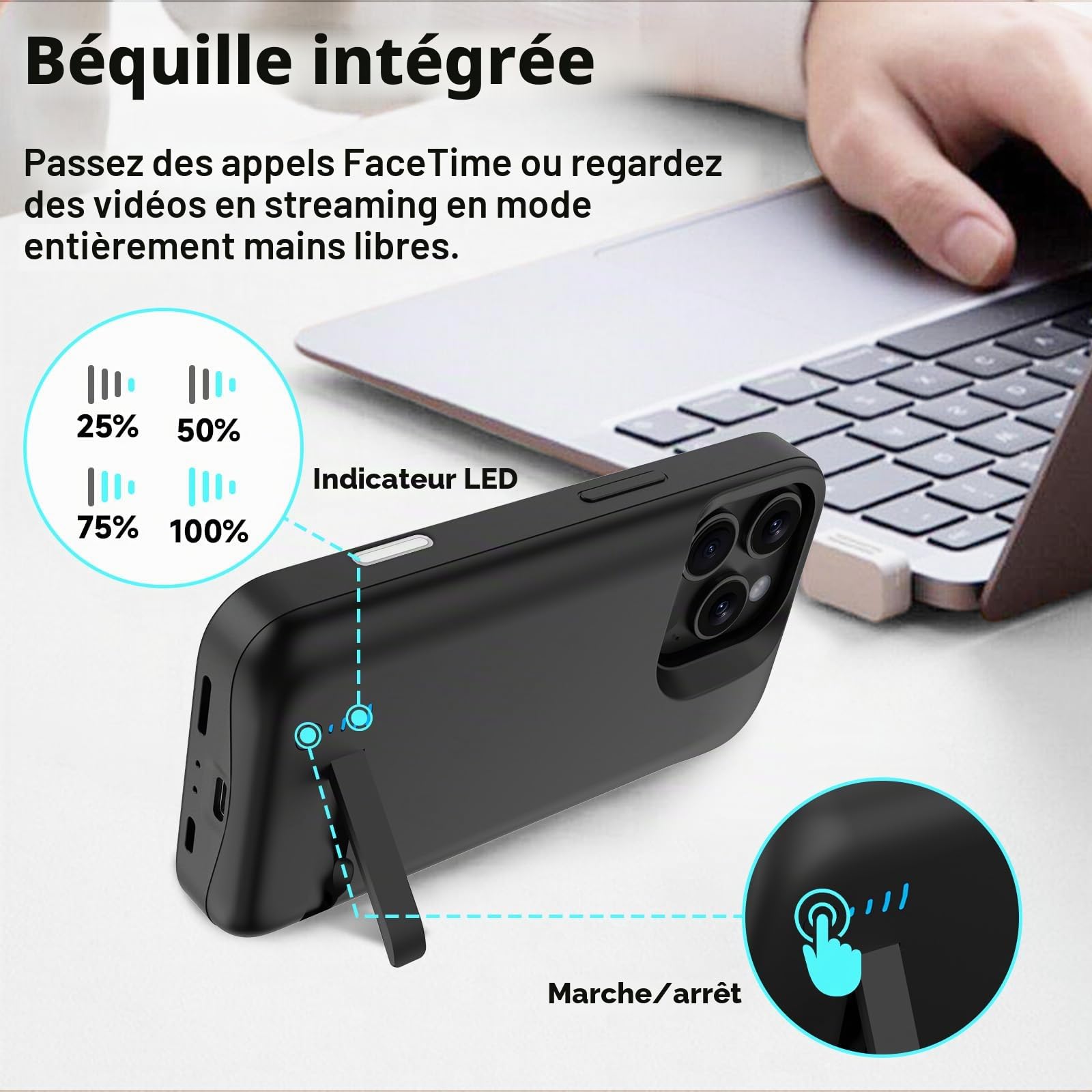 Coque Batterie pour iPhone 16 Pro Max, Véritable 8500mAh, Fine et Rechargeable avec Batterie pour iPhone 16 Pro Max, Noir