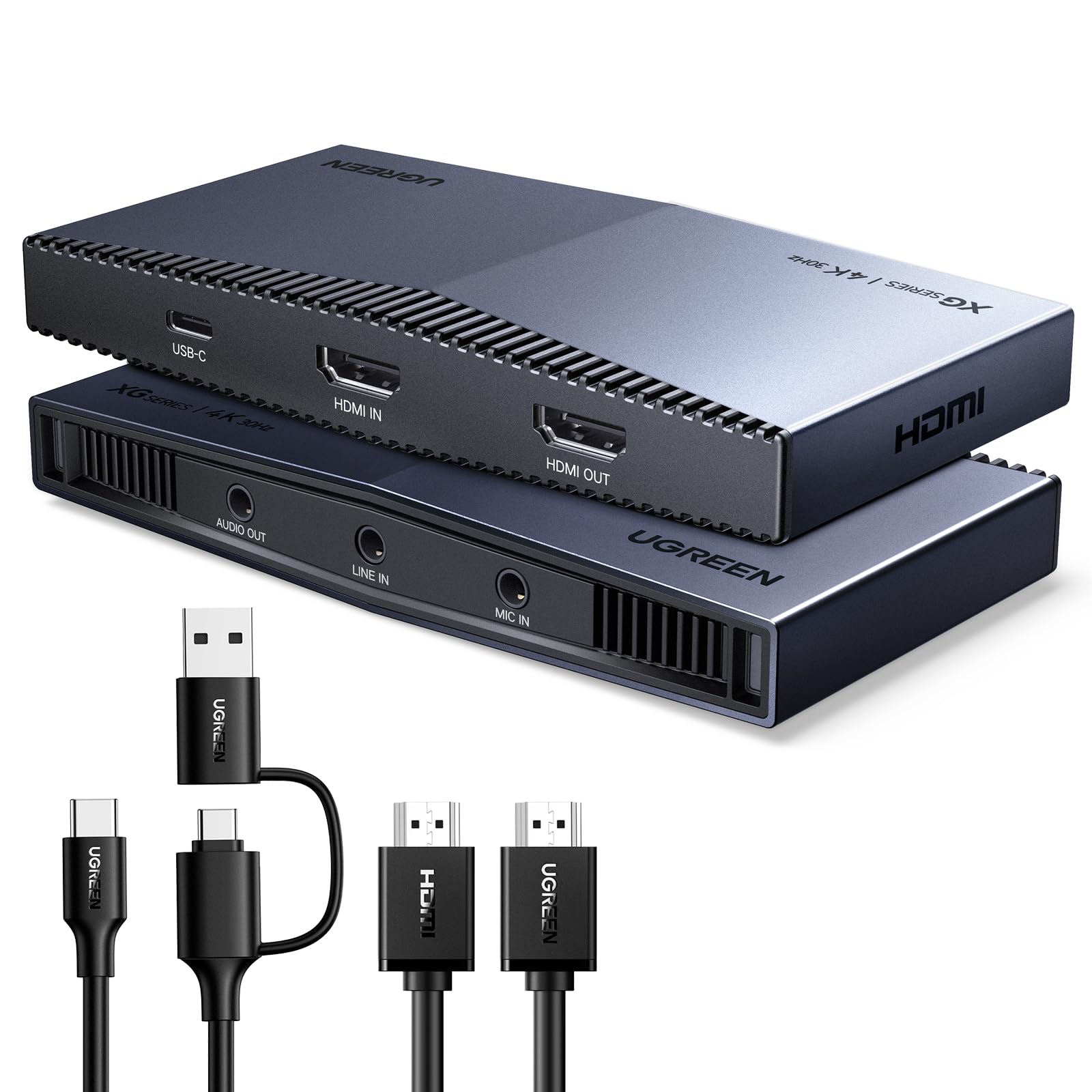 UGREEN 4K Capture Card, HDMI Capture Card 4K60Hz HDR Loop-Out und 4K30Hz Capture mit ultraniedriger Latenz, kompatibel mit PS5/Pro, PS4/Pro, Xbox Series X/S, Xbox One X/S, Switch, Switch 2