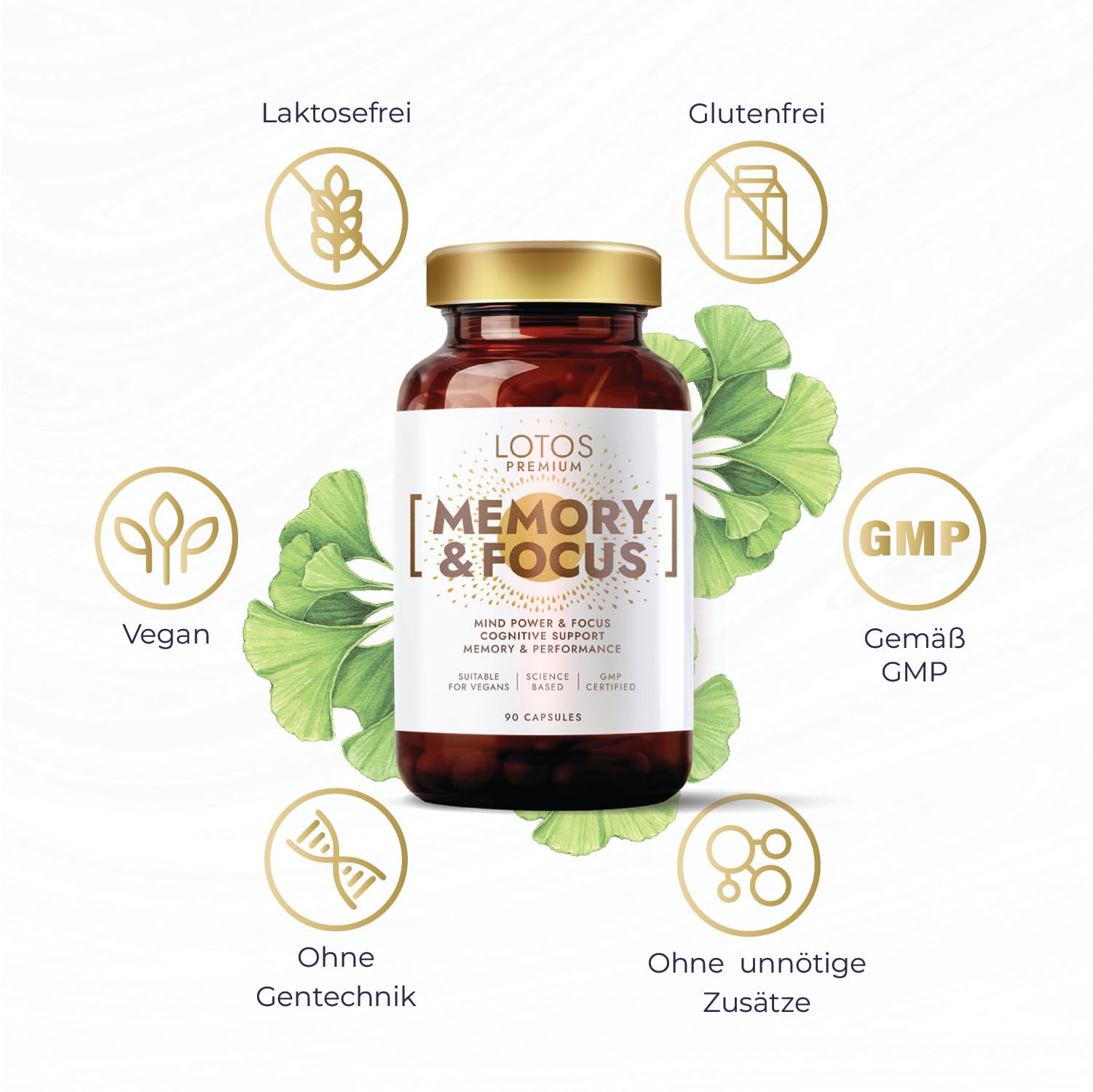 Ginkgo Biloba 6000mg pro Kapsel (50:1 Extrakt) Hochdosiert - mit Ashwagandha und Vitamin B Komplex - Premium Ginko für Gedächtnis und Konzentration - 90 Kapseln - Premium, Vegan, Laborgeprüft