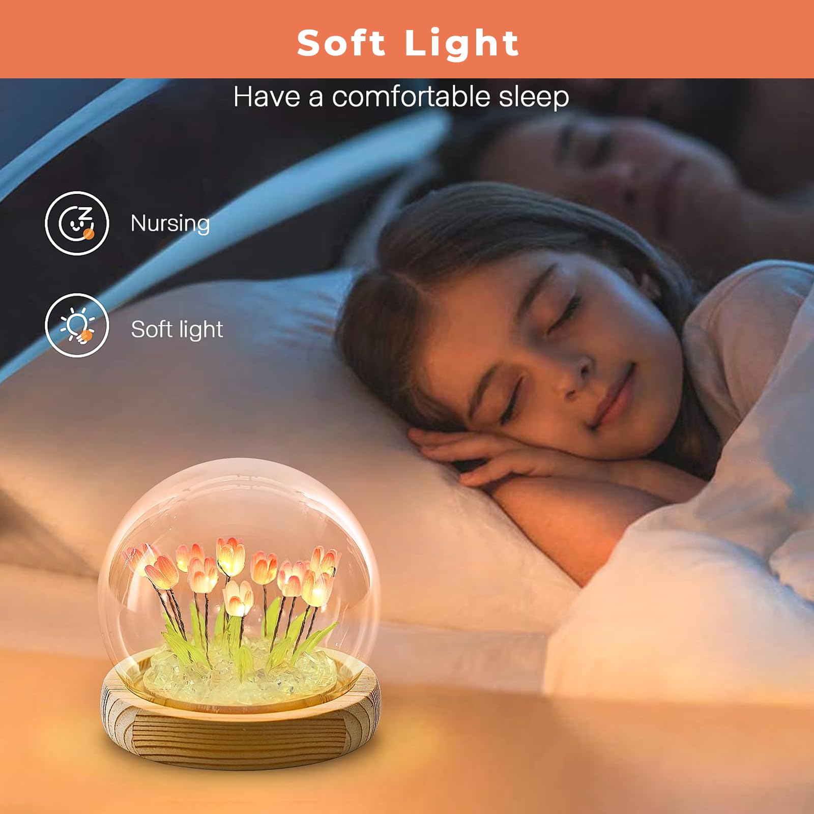 PANCA USB-Powered Tulip Night Light | LED Decorative Lamp for Home Décor & Gifting | DIY Bedroom Table Lamp with Soft Ambient Glow | Ideal for Living Room & Desktop Accents - Image 5 thumbnail