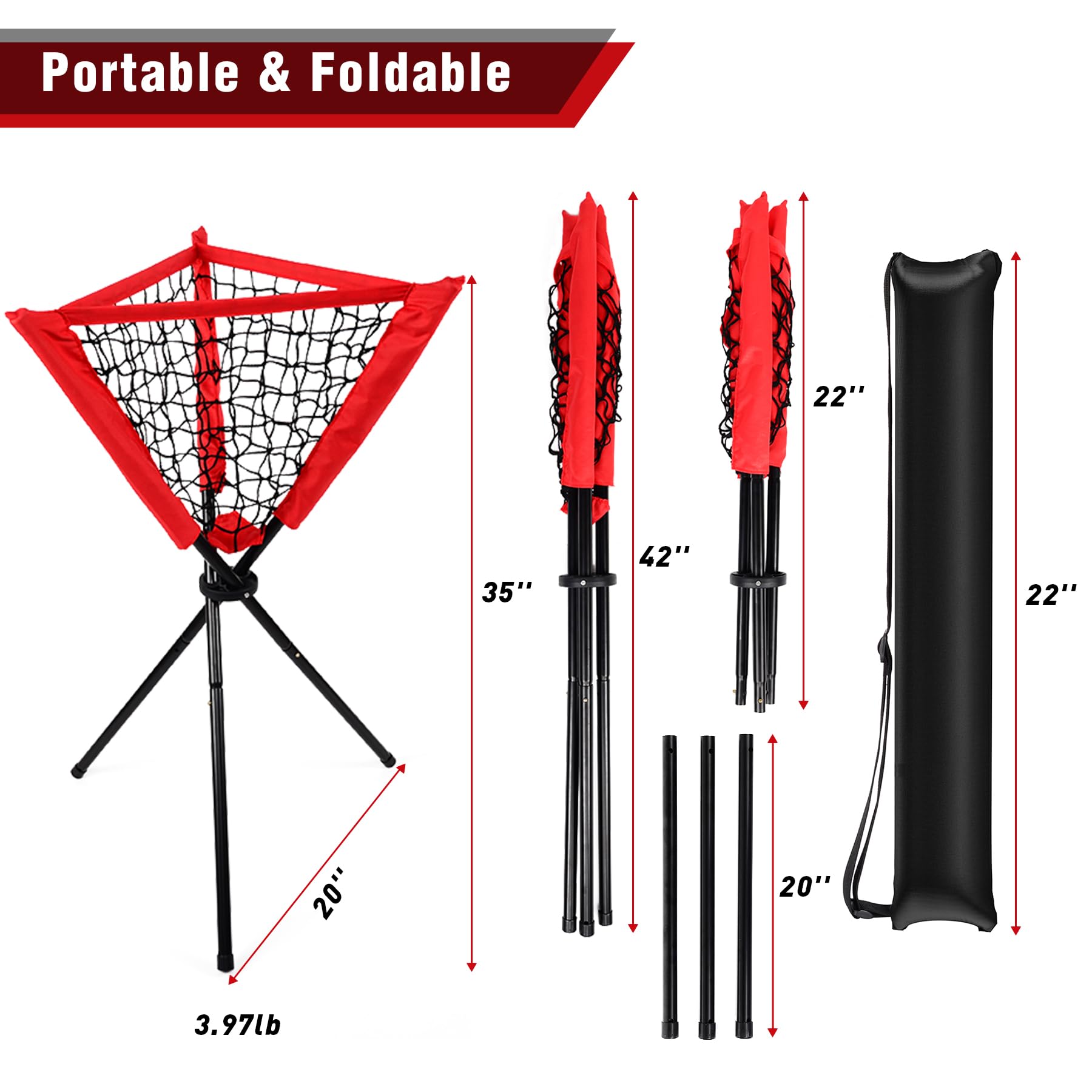 Hikeen Baseball Caddy Softball Coaching Accessories Baseball Training Equipment Portable and Detachable Batting Tee Softball Rack for Batting Practice Pitching Training Ball Storage with Carrying Bag