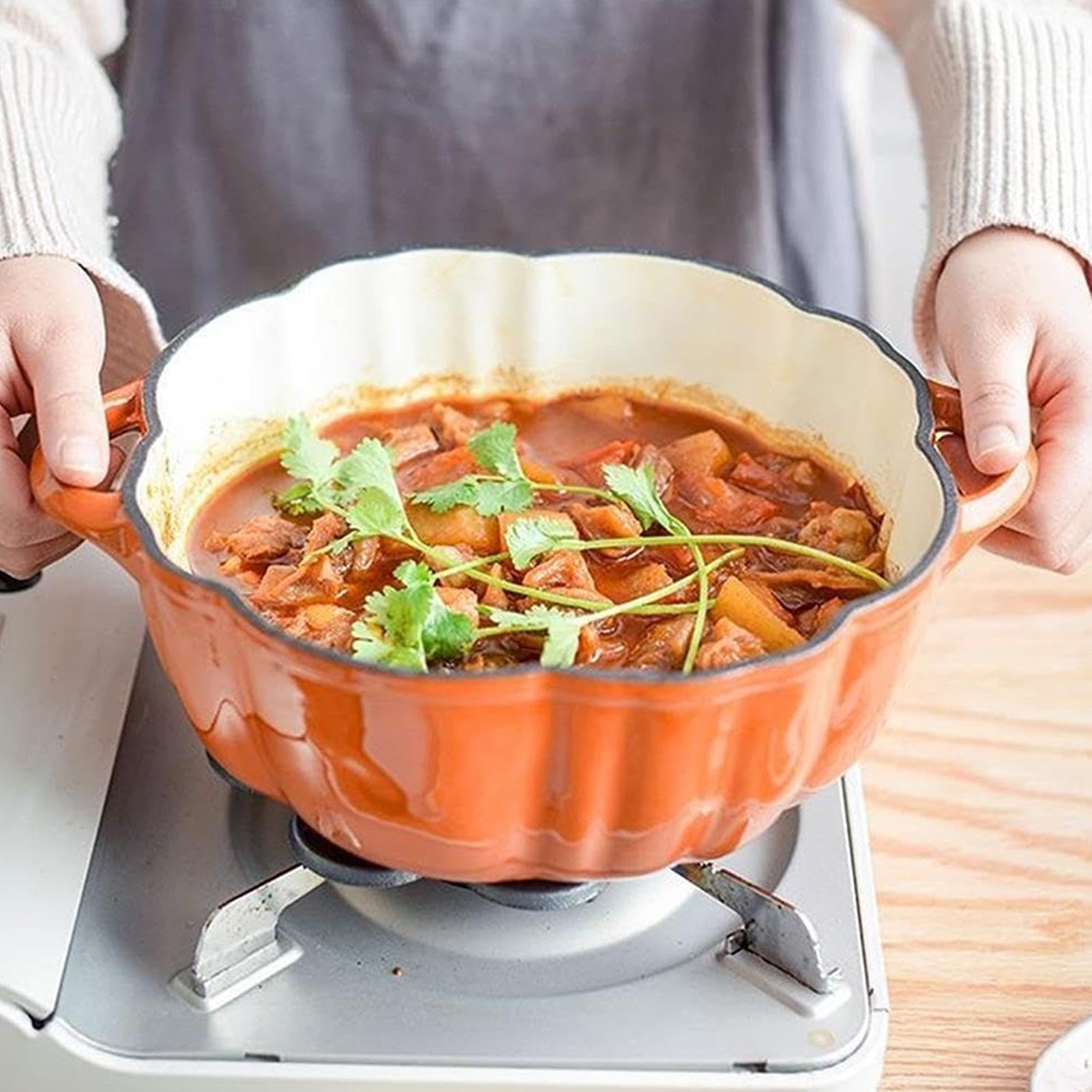 Bouillon-Kochtopf Niedliches Halloween Kochutensilien Und Küchenhelfer | Kürbis Dutch Oven aus Gusseisen Schmortopf Für Küche Und Festliches Zuhause Bohnen Reis Und Bratensoßen