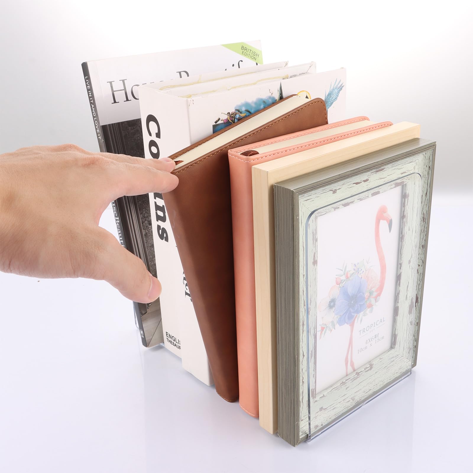 APACALI 16PCS Serre Livres en Acrylique Transparent pour Étagères, Support de Tablette pour Bibliothèque, Bureau, Écoles, Librairie