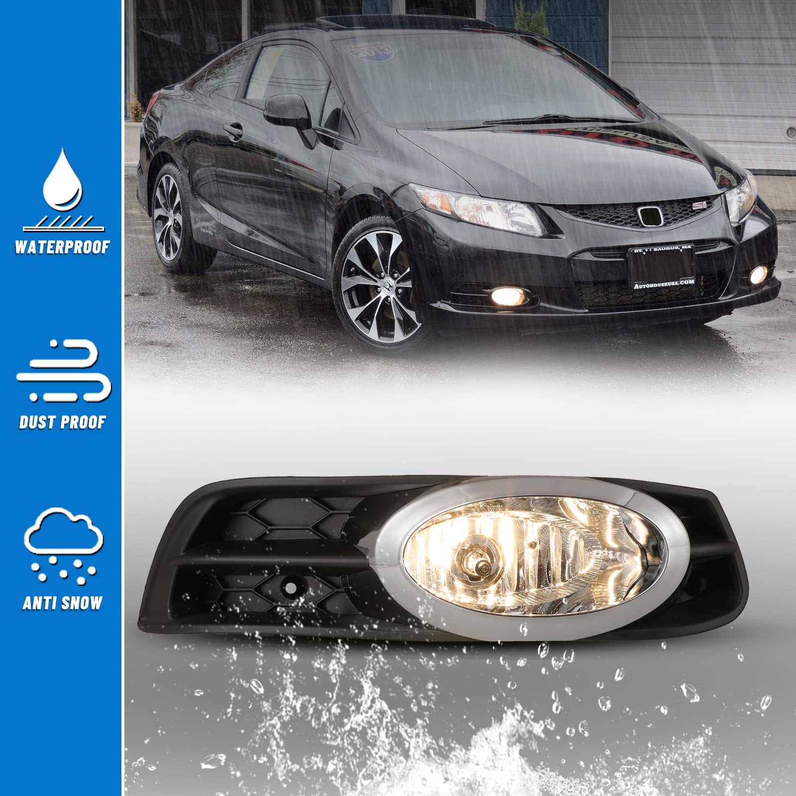 Luces Halogenas Amarillas Parachoques Luces Antiniebla Amarillas Para Honda Civic 2013-2015 Sedán 4 Puertas - Incluye Interruptor Y Cableado Kit Luces Niebla Civic Con Interruptor