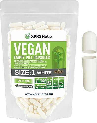 XPRS Nutra Cápsulas vacías tamaño 1  100 cápsulas veganas vacías  Pastillas vegetarianas  Relleno de cápsulas vegetales DIY  Pastillas vegetales