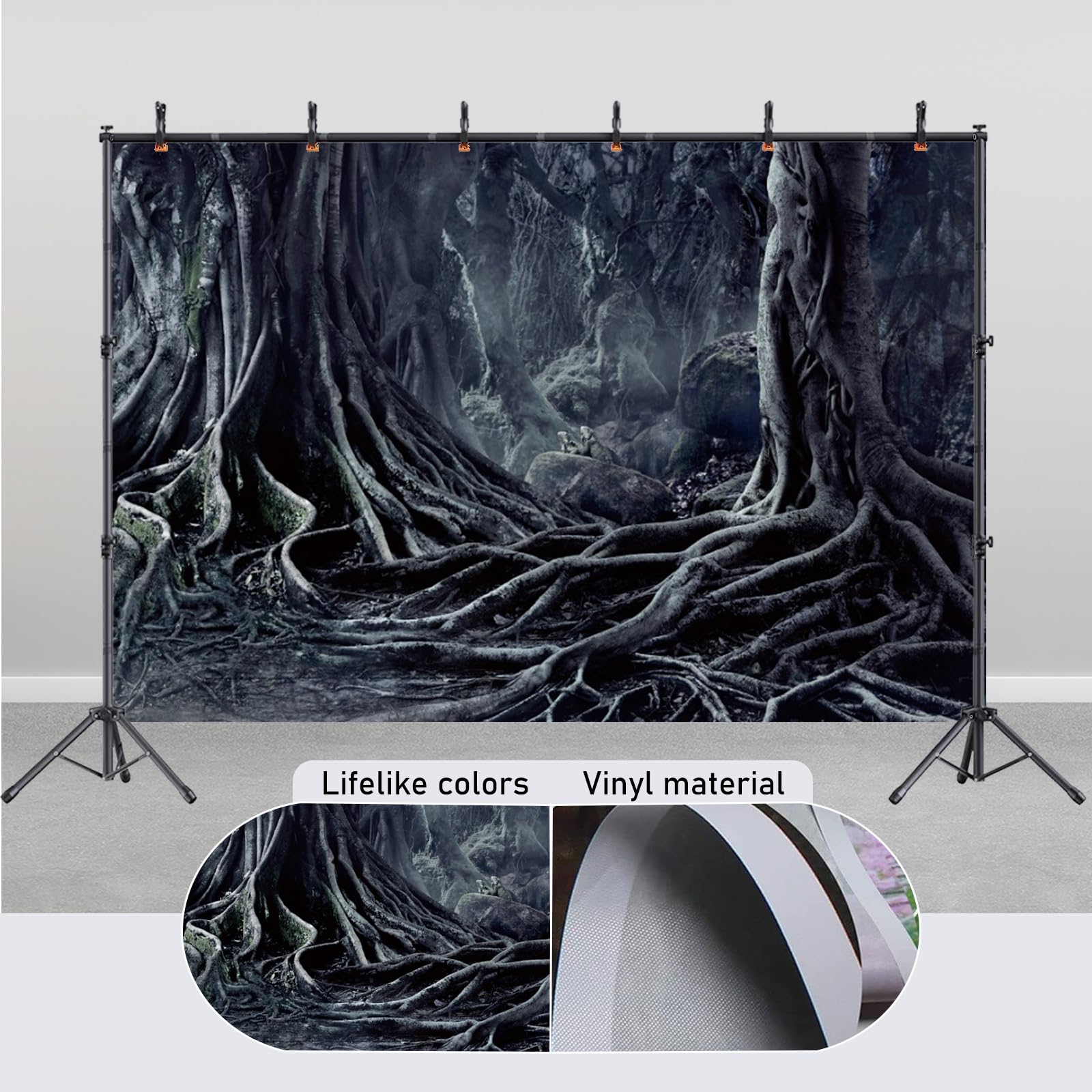 Amazon | Yeele 怖い背景 ダークグレー 木の根 背景幕 ビニール 不気味