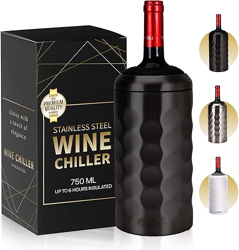 Miniatura 10 de Enfriador de vino prémium – Enfriador de botellas de acero inoxidable de 25.4 fl oz, doble pared y aislado al vacío, mantiene el vino frío durante