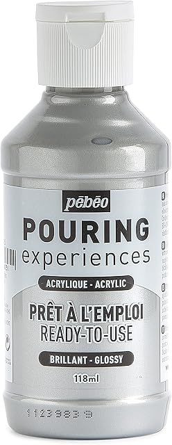 Pebeo Pouring Experiences-Ready-to-Use Premixed Acrylic Paint-Ideal for Fluid Art, Silver, 118 ml (Pack of 1)
