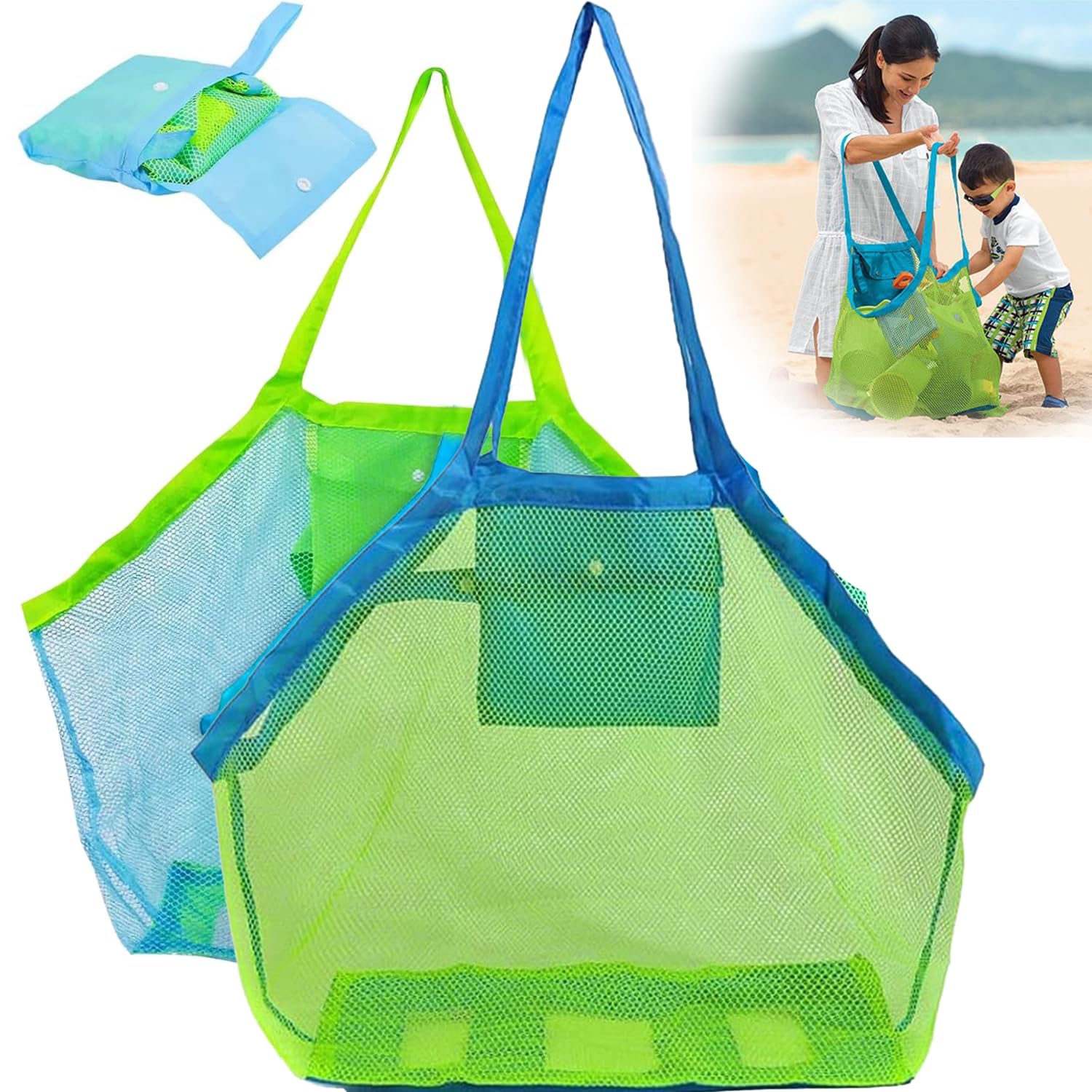 YUNYU 2-Piece Beach Play Set - Premium Sand Storage Organizer with Net, Durable Foldable Carryall for Sandpit Toys, Family Holidays & Outdoor Vacations