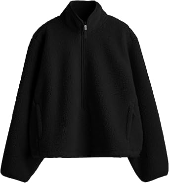 Kumufenc Womens Mock Neck Sherpa Sweatshirts Winter Warm Fleece Solid Coats 3/4 Zip Pullover Jackets