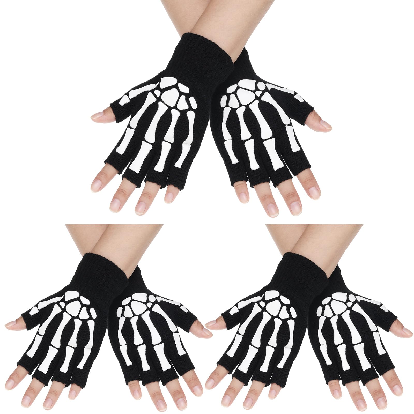 Halloween Skeleton Fingerless Glove for Men Women Halloween Costume Glove