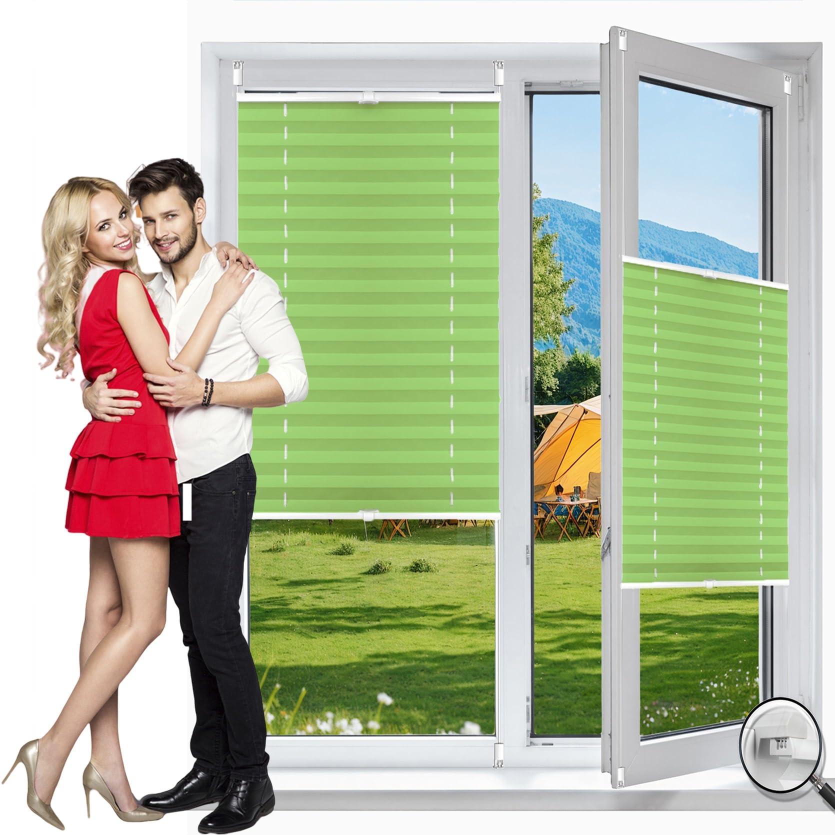 Temporary Pleated Blinds for Windows 50 x 165 cm (W x H), Easy to Install No Tools Needed Quick Fix, Opaque Folding Roller Blind, Shade Pleated Curtain, for Window Door, Tender Green