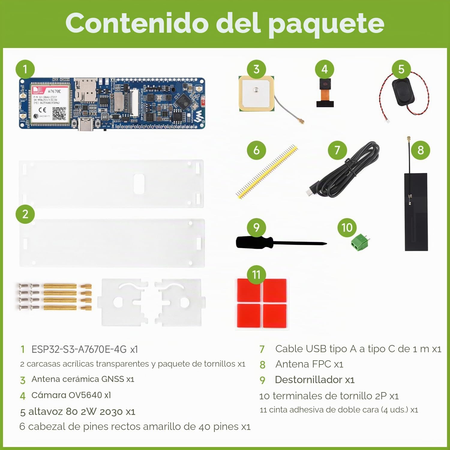 Waveshare ESP32-S3 A7670E 4G Development Board, with Camera/Speaker/Antenna | LTE Cat-1/2G/WiFi/BT/Telephone Call/SMS/GNSS Positioning Support, For 4G Portable WiFi