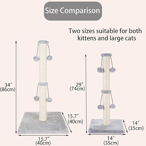 Miniatura 3 de Dimaka Poste rascador para gatos de 34 pulgadas, rascador para gatos grandes con bola de juguete burla, sisal natural blanco y gris (gris)
