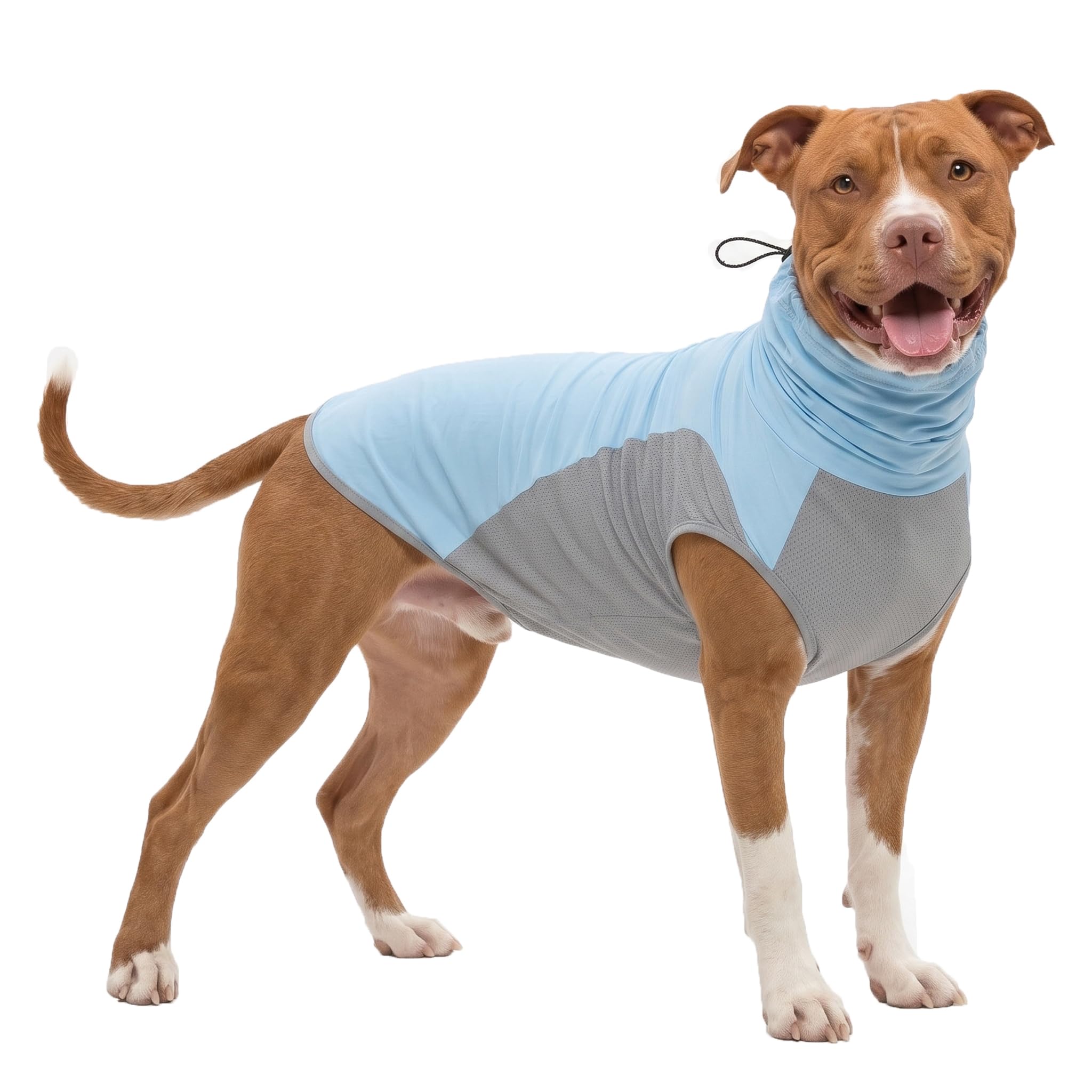 LovinPet Chemise solaire UPF 150+ pour chien, sans manches, col haut, protection UV, vêtements pour grandes races, gilet d'extérieur léger à séchage rapide avec panneau ventral respirant, bleu clair