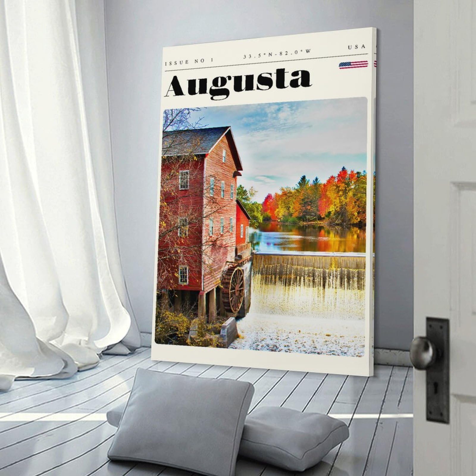 Junmoney Augusta Georgia Travel Art Canvas Wall Art, 24x36inch(60x90cm), for Bedroom, Guest Room Or Reading Nook, Decorative Wall Art for Cosy Rooms