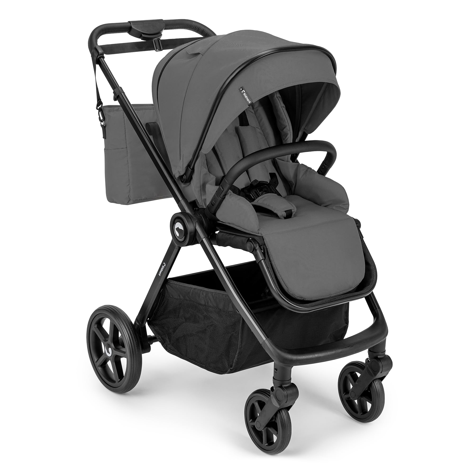 Älskar Passeggino reversibile, pieghevole, compatto, fino a 22 kg, schienale regolabile, tetto di protezione UV, cintura a 5 punti, copertura antipioggia, zanzariera, borsa grigio scuro