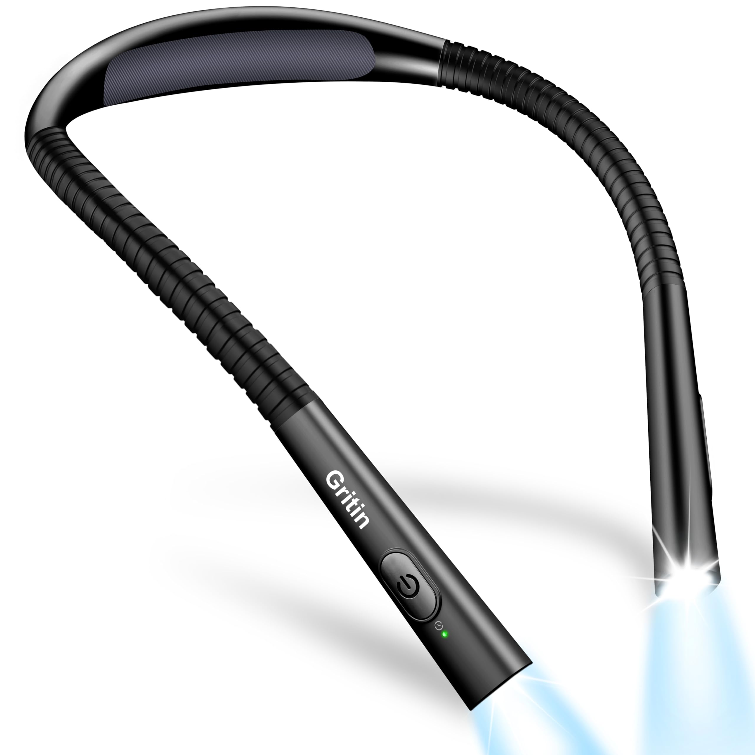 Gritin Book Light, Rechargeable Neck Light for Reading - 4-Color&5-Brightness,Bendable Arms,30-min Timer,80+ Hrs Runtime,Neck Curve Fit Ergonomic Design, Comfortable for Reading-Black
