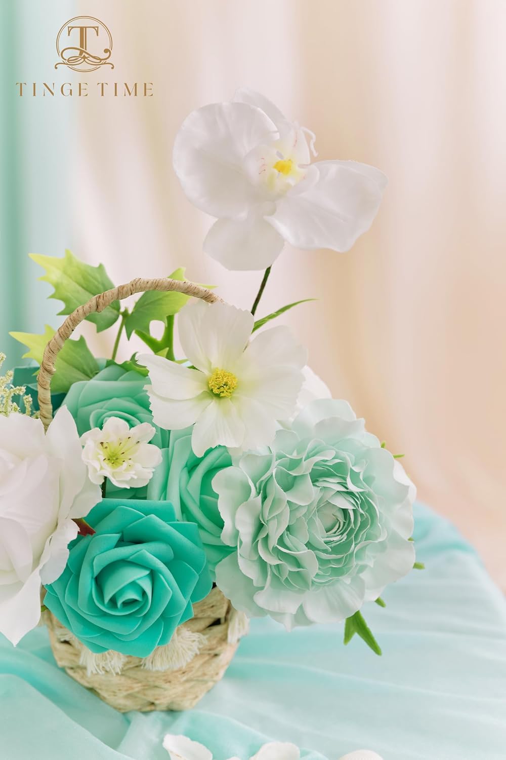 TINGE TIME Artificial Flowers Combo Mix Silk Flowers Teal Green Roses w/stem for DIY Wedding Bridal Bouquets Baby Shower Floral Arrangement Table Centerpieces Home Decorations (Teal Green) - Image 7
