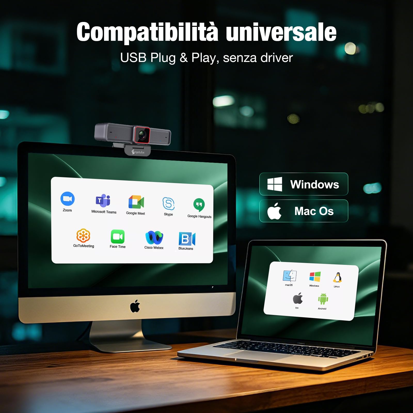 Angetube 4K Webcam con 1/1.5" Sensor, 1080P@60FPS USB Web Camera per PC | Autofocus PDAF, Copri privacy, USB3.0 & 2 microfoni, Ideale per riunioni video, Streaming Work with OBS, Skype
