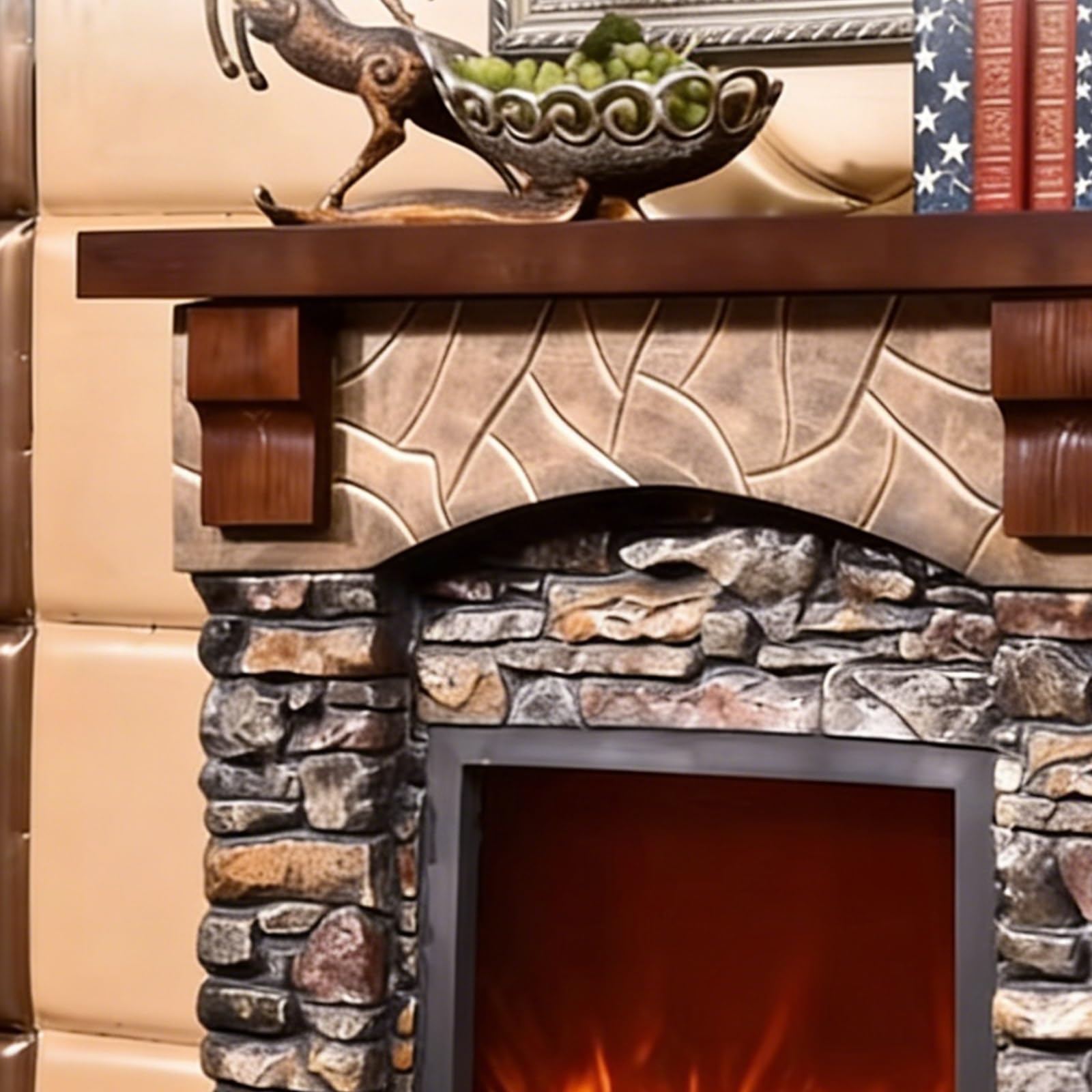 Al coperto Camino in finta pietra con mensola freestanding rustico