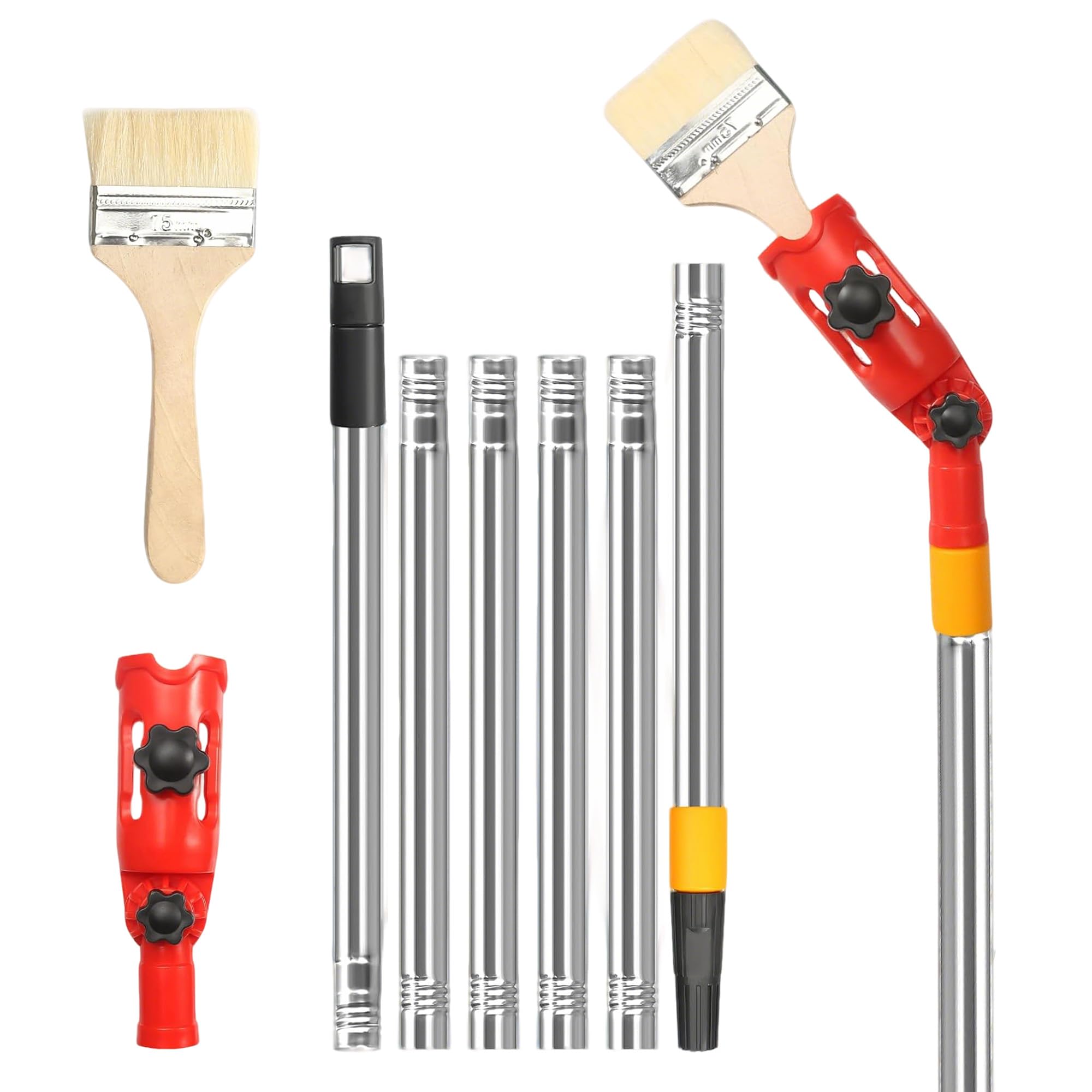 Yozaiuui Silver Multi-Angle Paint Brush Extender Set: 1.7M Stainless Extendable Paint Roller Holder With Extension Pole Attachments Versatile Paint Brush Tool For Rollers Scrapers And Ceiling Corner Painting