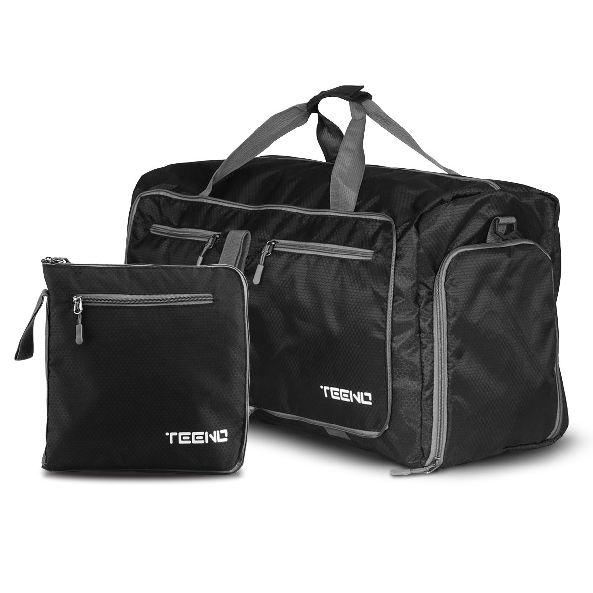 Large Duffel Bag 50L TEENO Foldable Travel Tote Bag Water Repellent Packable Lightweight Luggage Duffel,Black