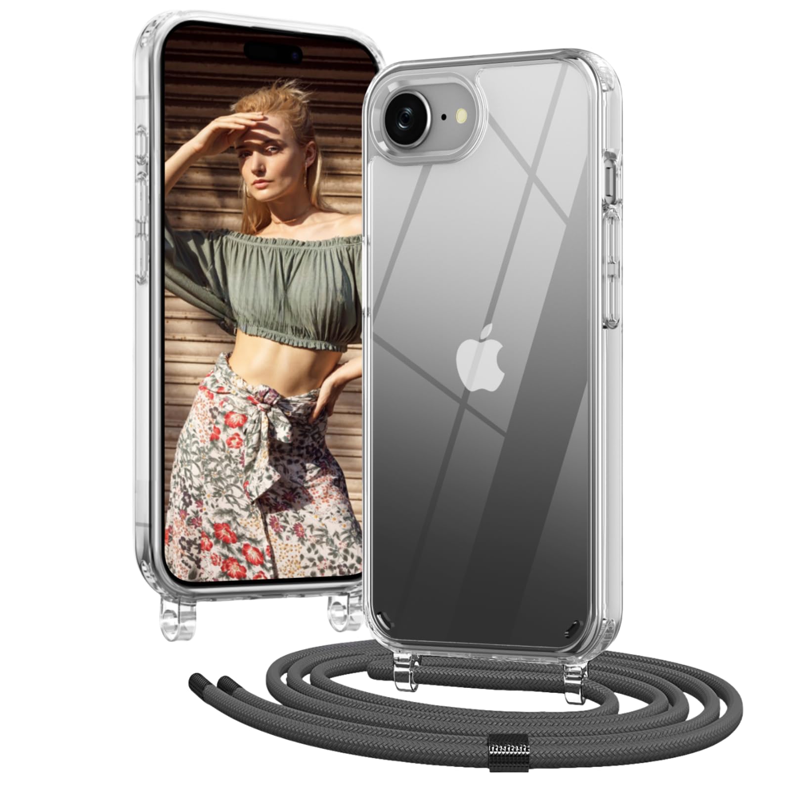 OLEPHY Handykette für iPhone Hülle mit Band, Necklace Handyhülle, Transparente Schutzhülle zum Umhängen [Verstellbarem und Demontage Umhängeband],