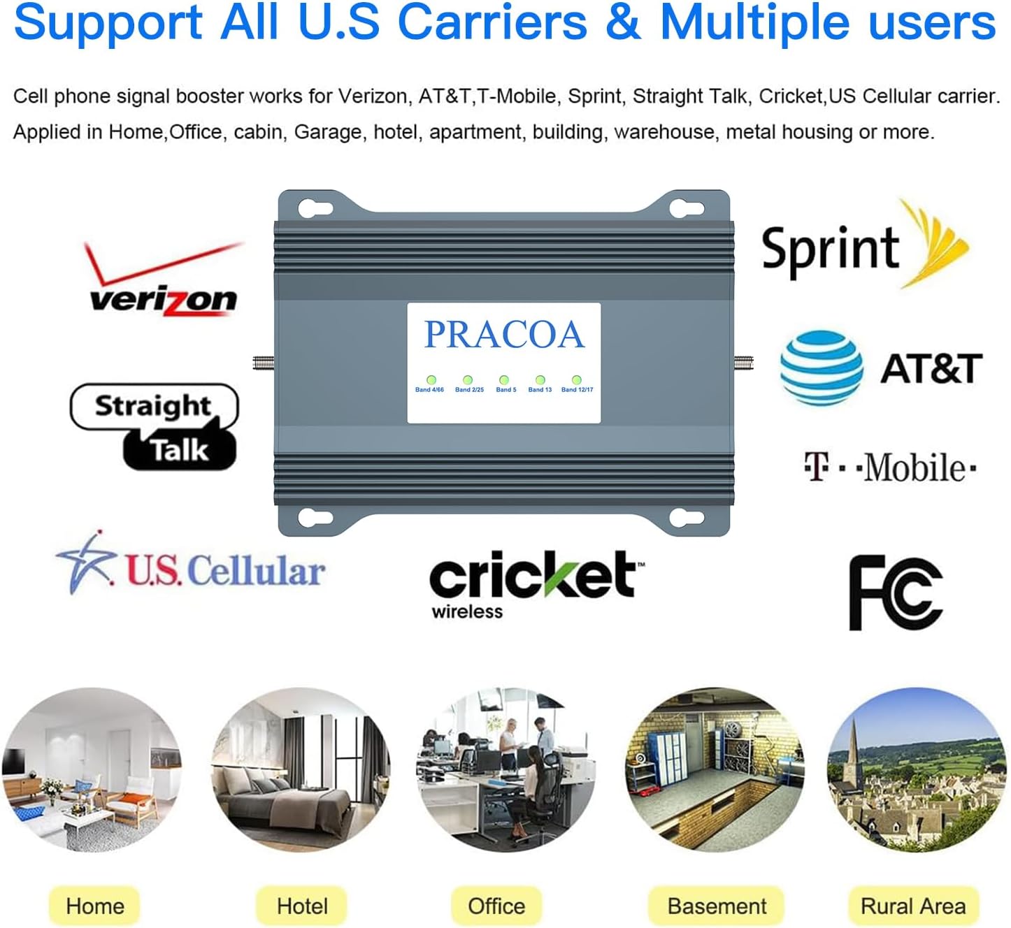 Cell Phone Signal Booster for T Mobile AT&T Booster Verizon Cell Signal Booster 5G 4G LTE 3G Sprint US Cellular & More AT&T Cell Phone Booster for Home All Carriers Up to 6,000 Sq ft, FCC Approved