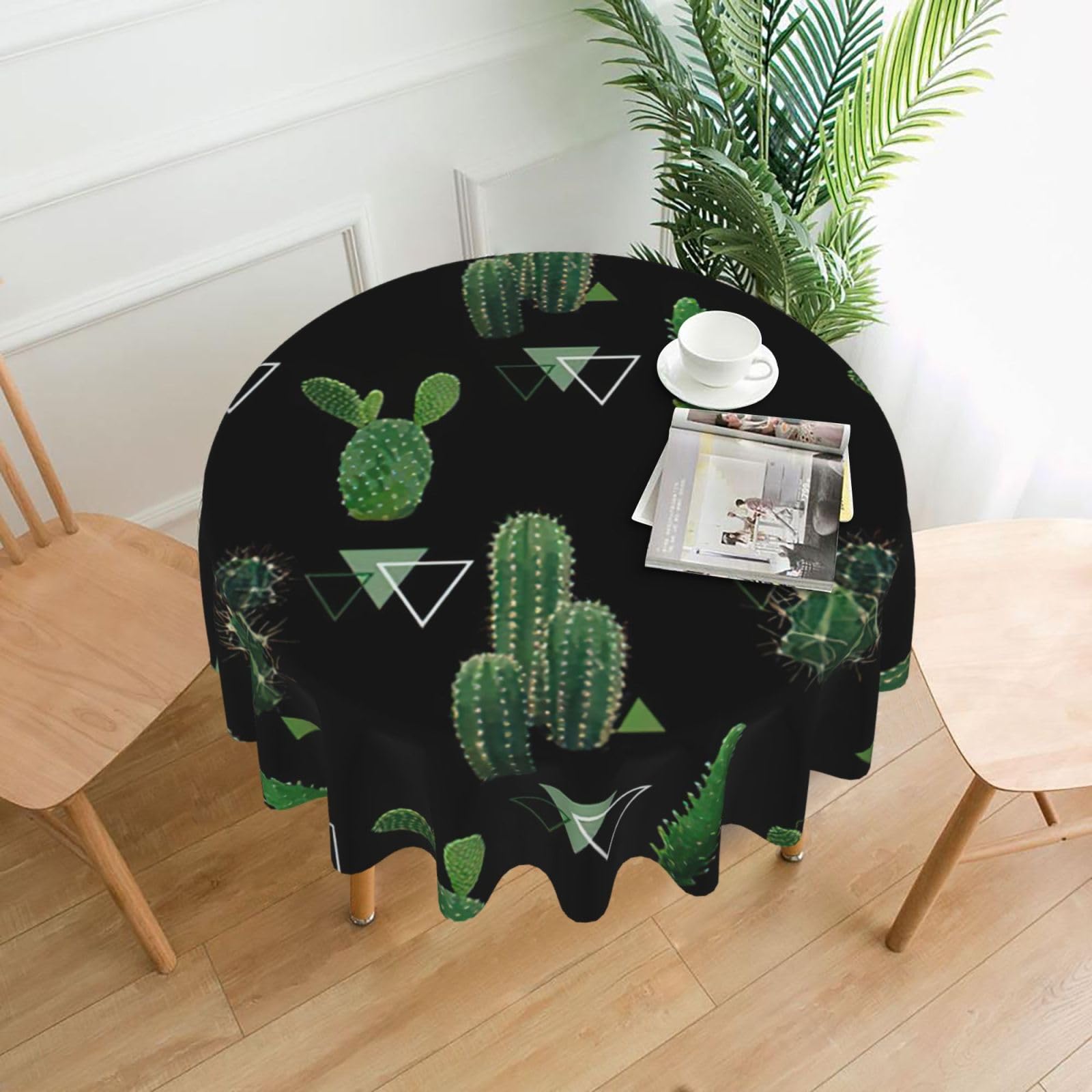 VCzsdff cactus Print Stain Resistant Round Tablecloth 60in Family Friendly Polyester Cloth for Kids Meals