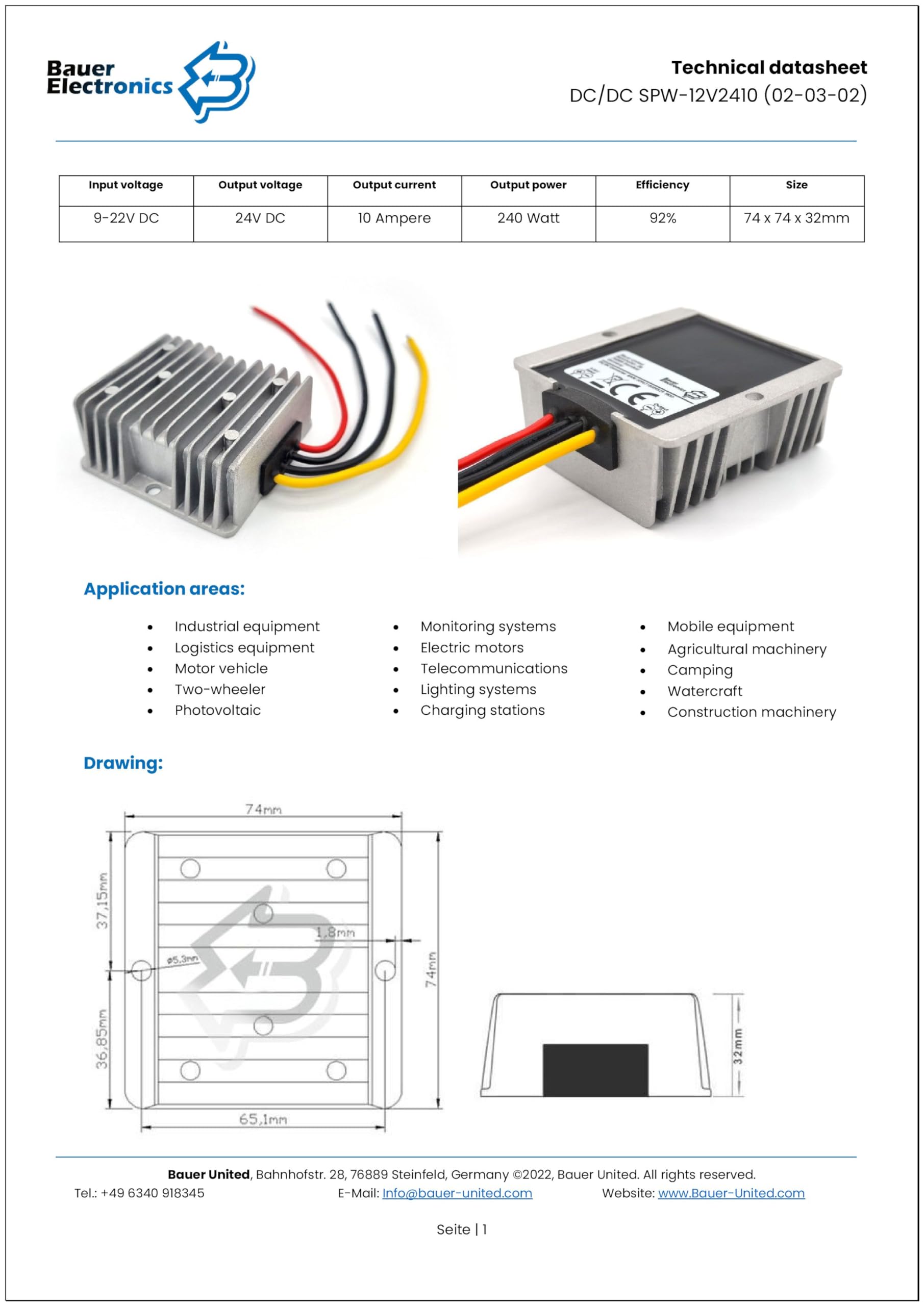 Bauer Electronics | DC DC 8V-40V Naar 12V Spanningsomvormer 20A 240W | 18V Converter Adapter Spanningsregelaar Power 32V Transformator | Buck Boost Stepdown Stepup 24V Vrachtauto
