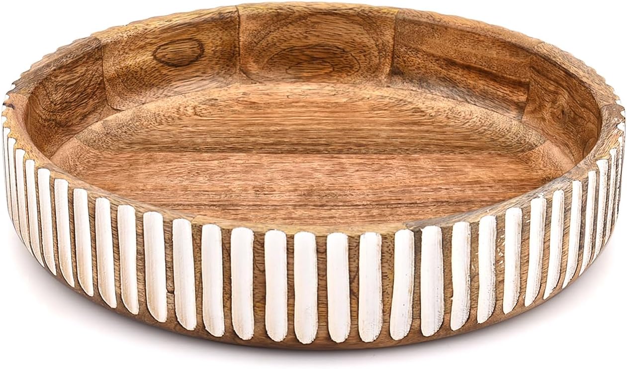 Kaizen Casa Mango Wood Salad Bowl – Large Handcrafted Round Serving Bowl for Salads, Fruits, Vegetables, Cereal & Snacks (12" X 12" X 2.5")