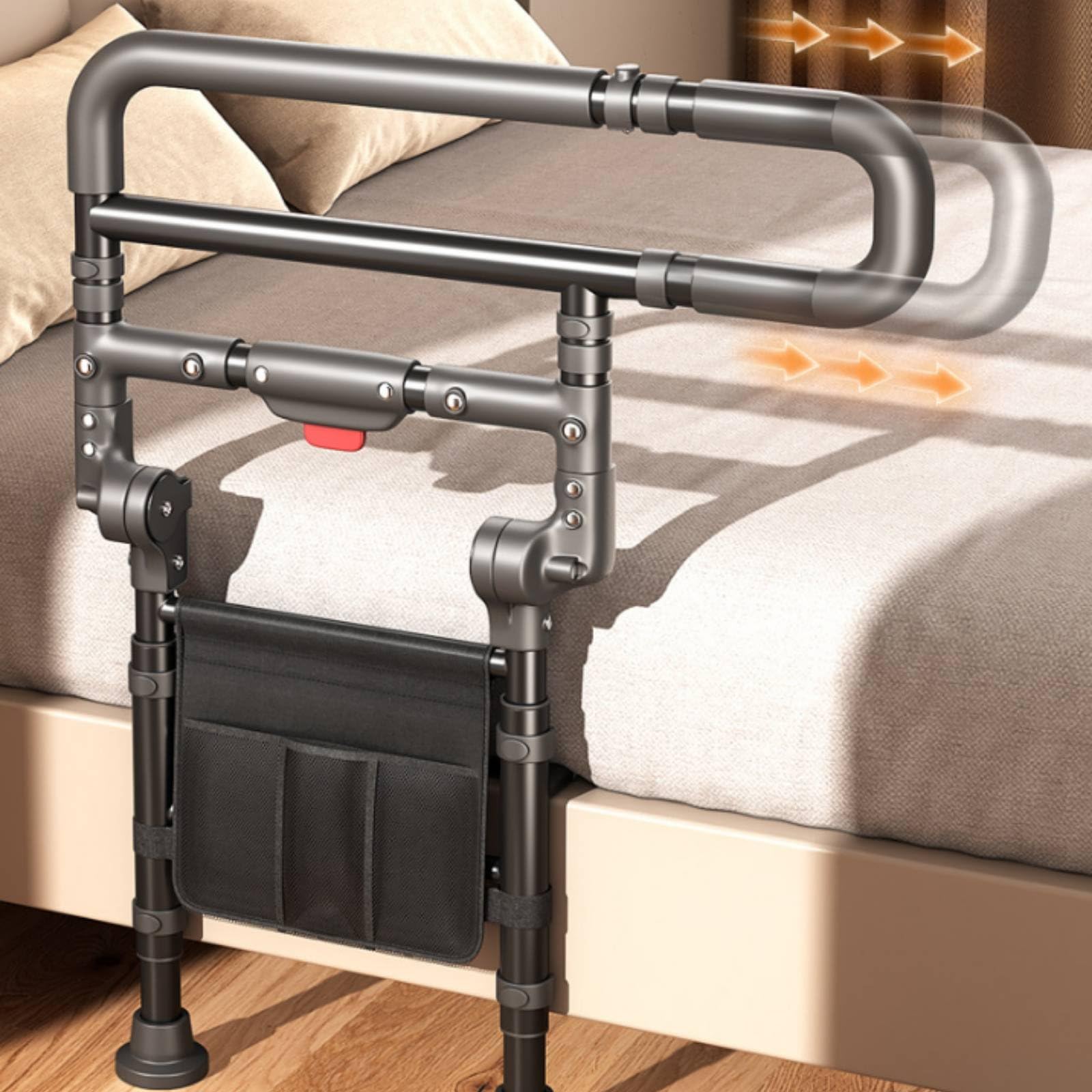 TISHITA Plegable de Cama Asidero Apoyo Protector con Ancho Ajustable y Agarre Seguro Que Reduce Esfuerzo Durante Rutinas Diarias Adecuada, Naranja, Plegable con Luz