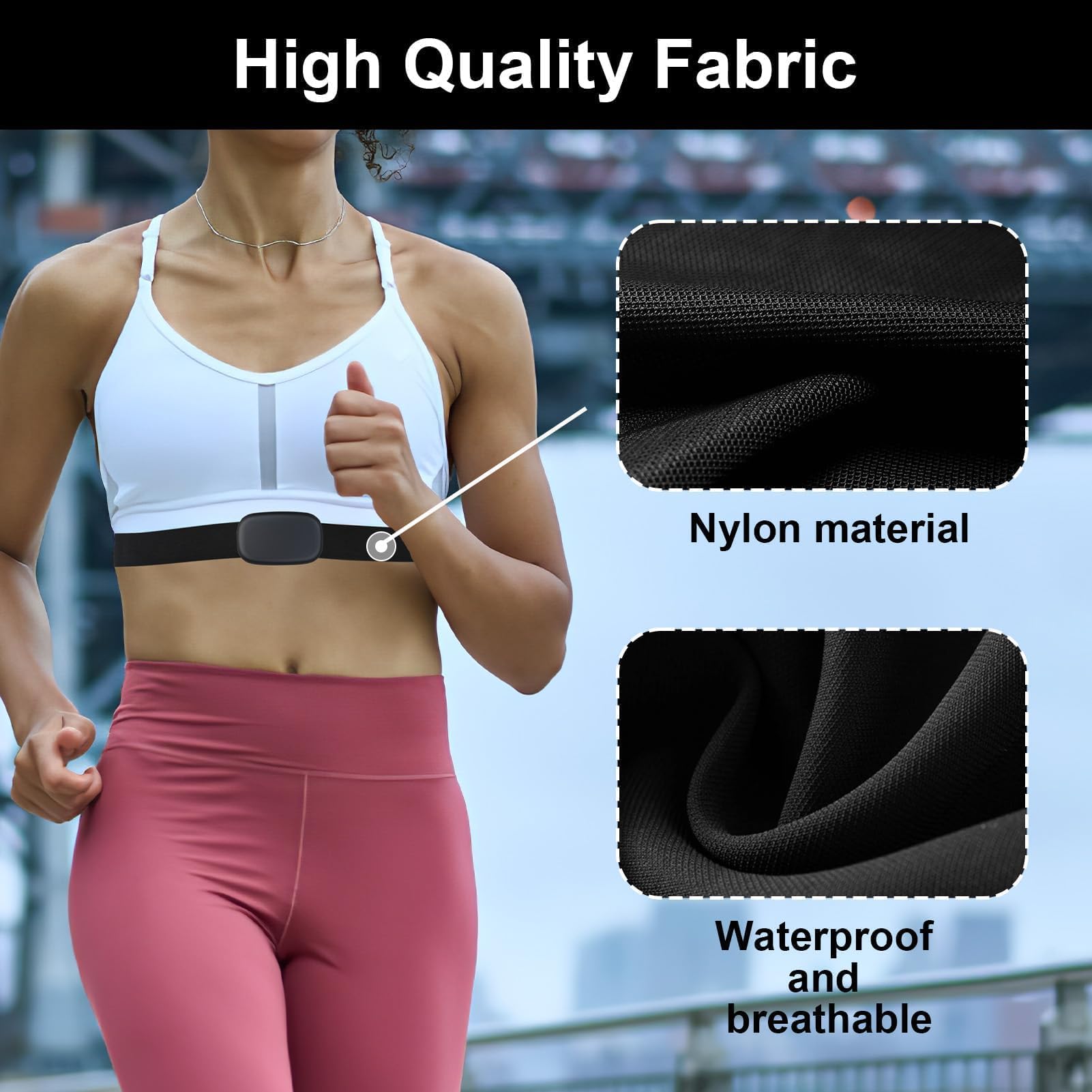 Verstelbare cardio-riem (70 cm tot 105 cm), voor hartsensor, compatibel met Garmin, Wahoo, Polar H10 H9, comfortabel en waterdicht voor hardlopen, fietsen