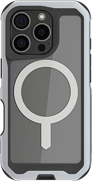 Ghostek Atomic Slim iPhone 16 Pro Case - Aluminum Metal Frame Shockproof iPhone Case - Non-Slip Grip, Compatible with Apple MagSafe Accessories iPhone 16 Pro Case MagSafe (6.3) (Silver)
