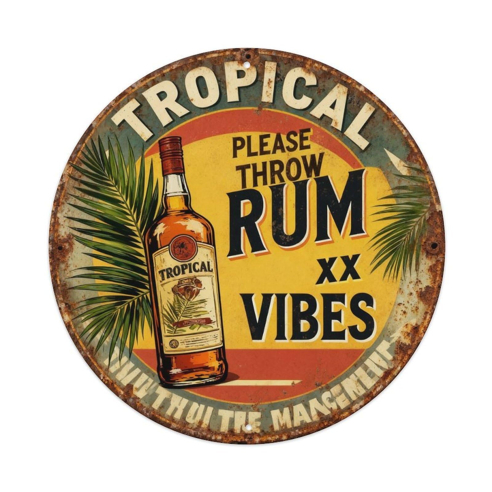Tropical Rum Cocktail Vibes Metal Tin Sign Plaque